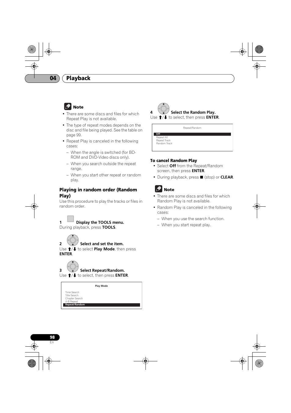 Playing in random order (random play), Playback 04 | Pioneer SX-LX03 User Manual | Page 98 / 132