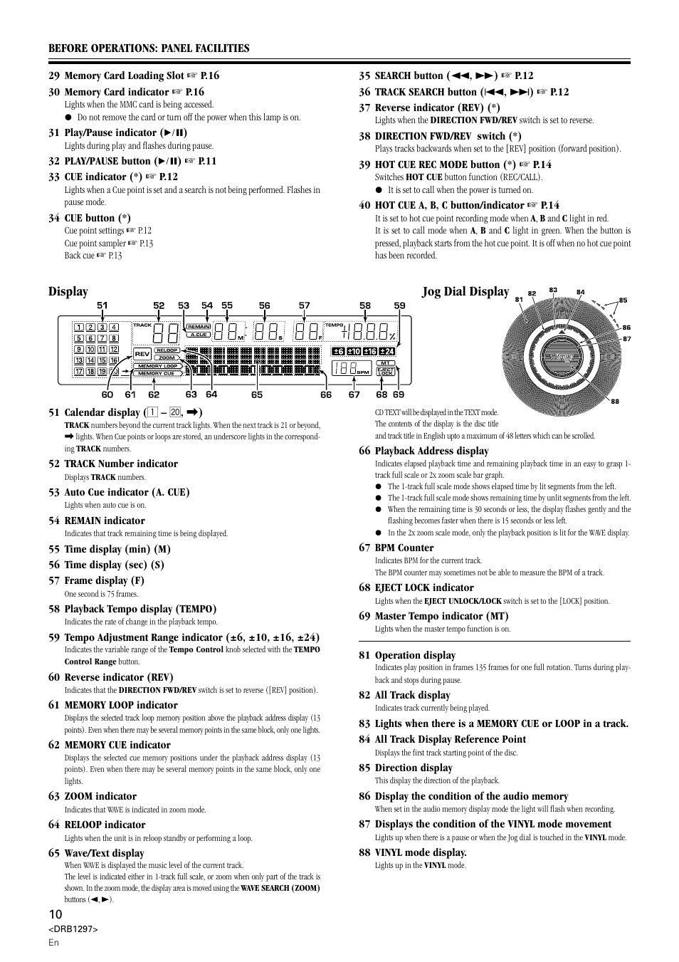Display jog dial display, Display, Jog dial display | Pioneer CDJ-1000 User Manual | Page 10 / 20