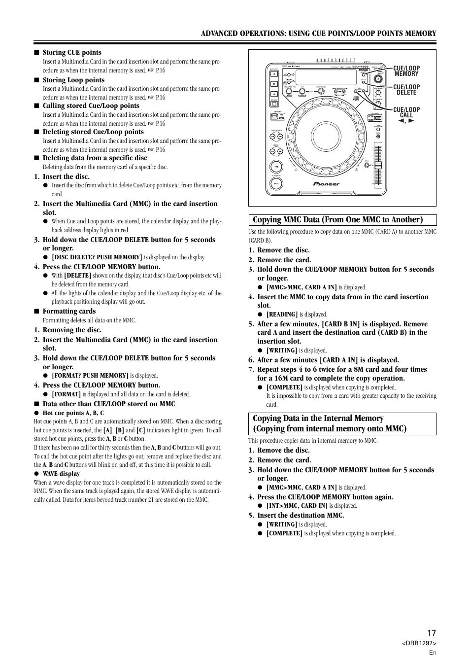 Copying mmc data (from one mmc to another) | Pioneer CDJ-1000 User Manual | Page 17 / 20