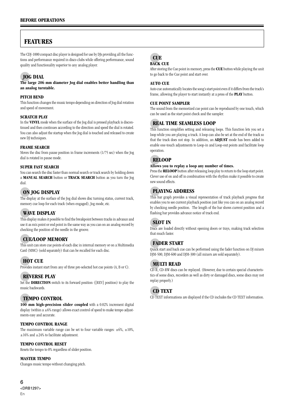 Features | Pioneer CDJ-1000 User Manual | Page 6 / 20