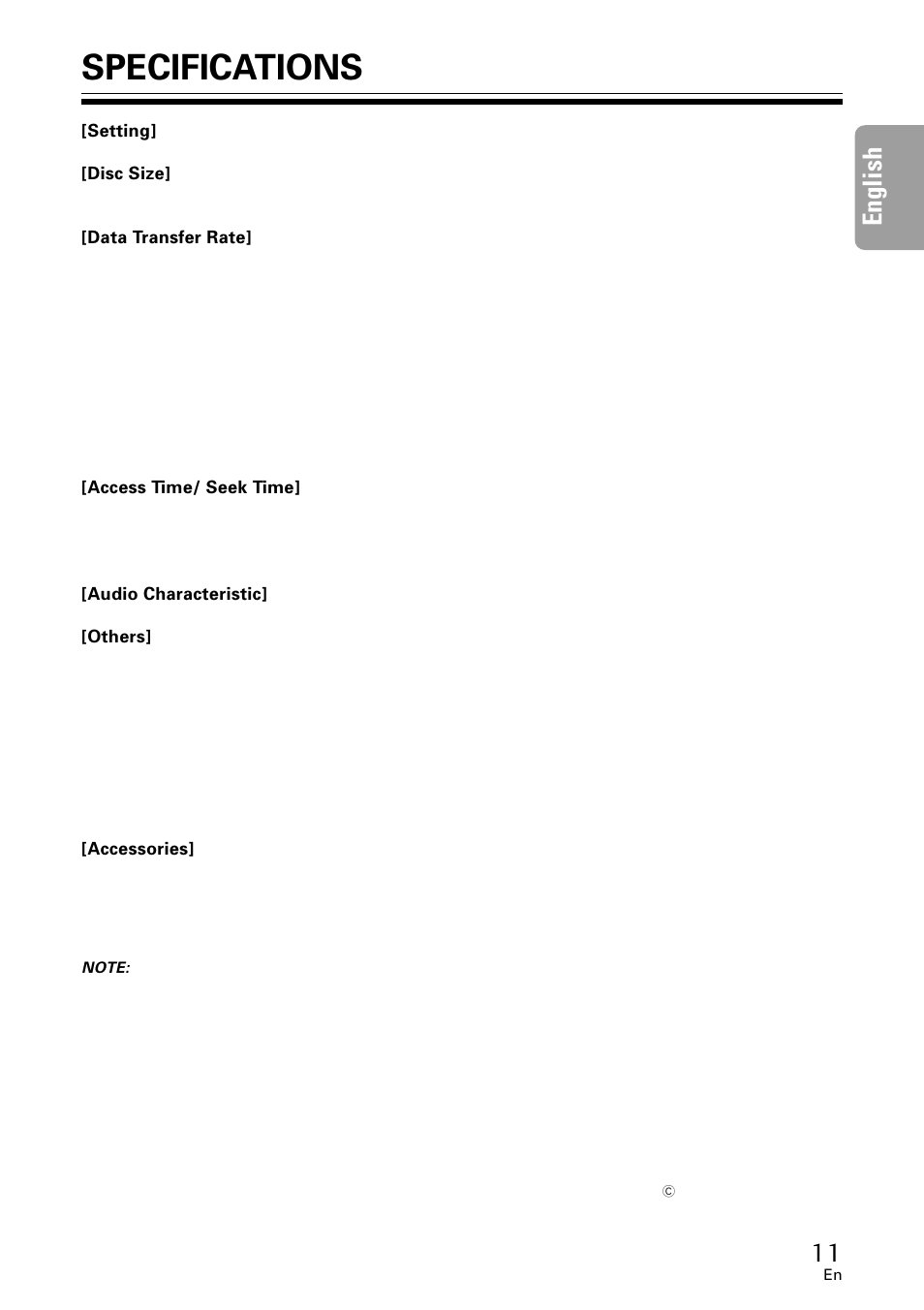 Specifications, 11 english | Pioneer DVR-A06U User Manual | Page 11 / 60