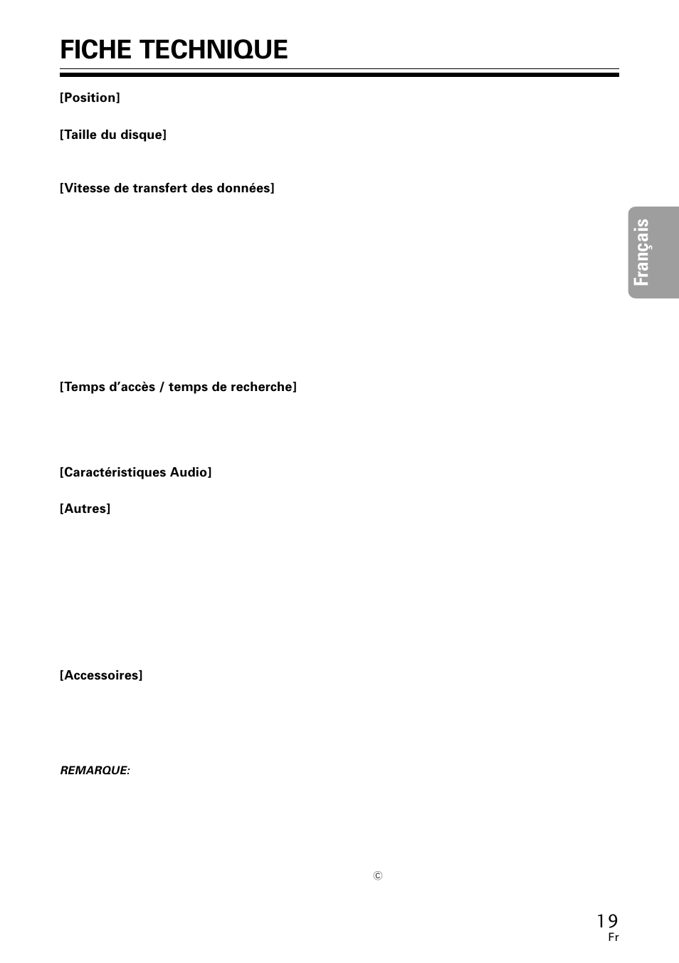 Fiche technique, Fran ç ais | Pioneer DVR-A06U User Manual | Page 19 / 60