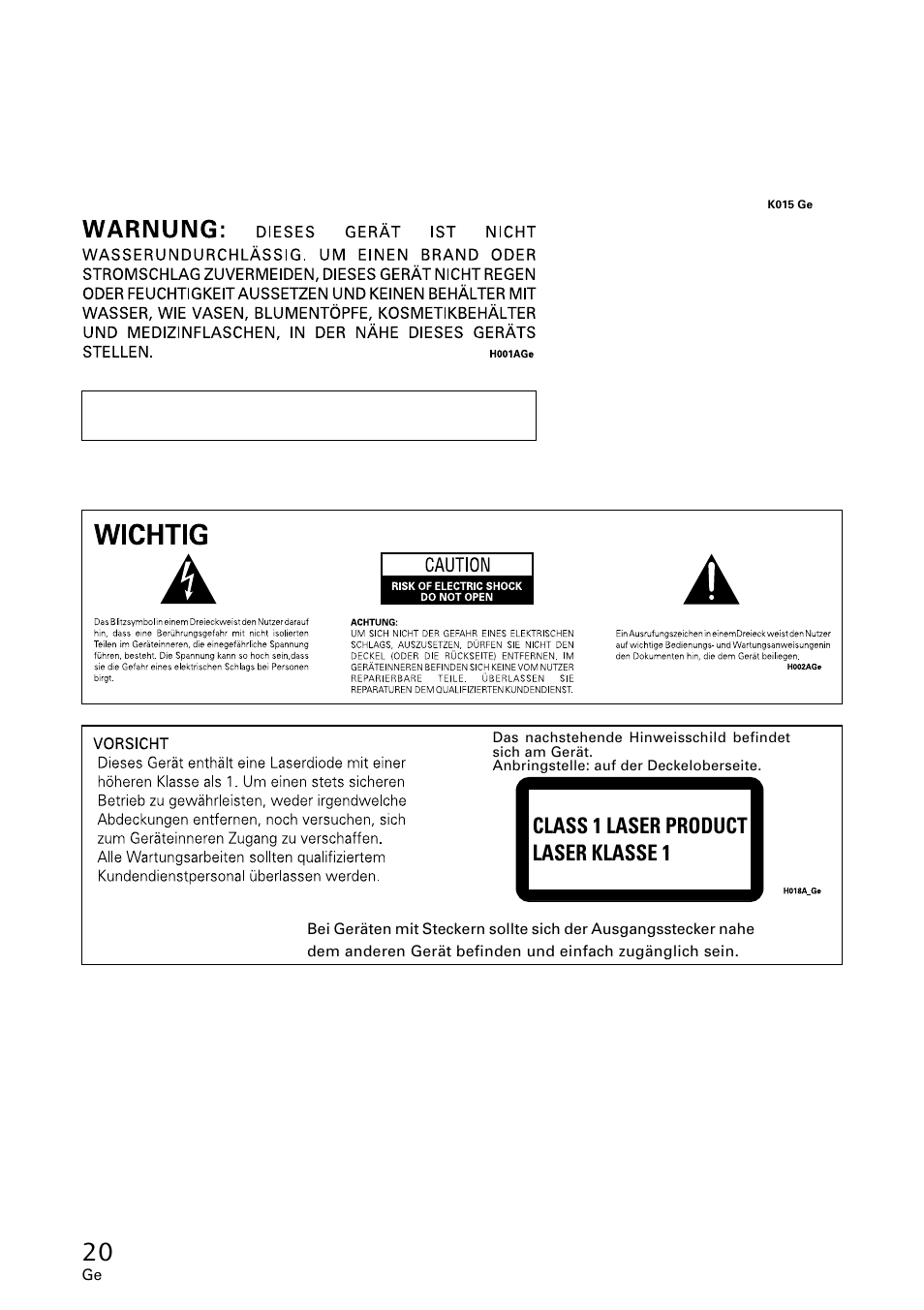 Class 1 laser product laser klasse 1 | Pioneer DVR-A06U User Manual | Page 20 / 60