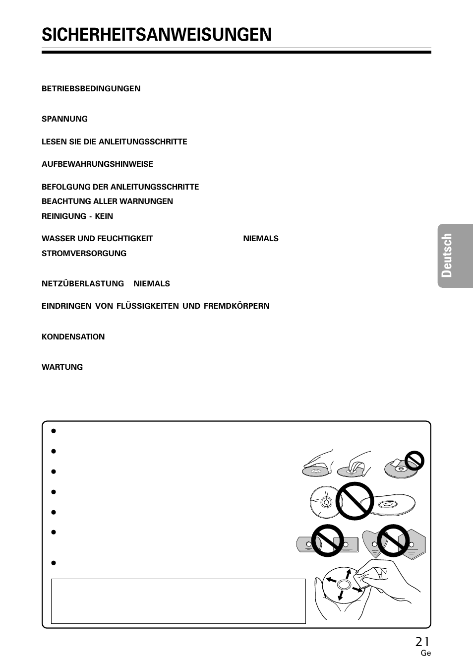 Sicherheitsanweisungen, Deutsch | Pioneer DVR-A06U User Manual | Page 21 / 60