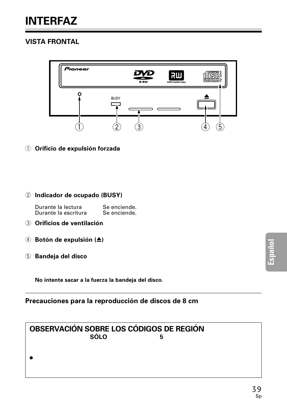 Interfaz, Espa ñ ol | Pioneer DVR-A06U User Manual | Page 39 / 60