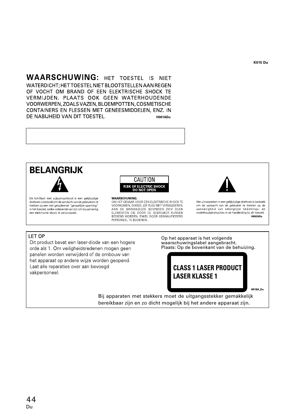 Class 1 laser product laser klasse 1 | Pioneer DVR-A06U User Manual | Page 44 / 60
