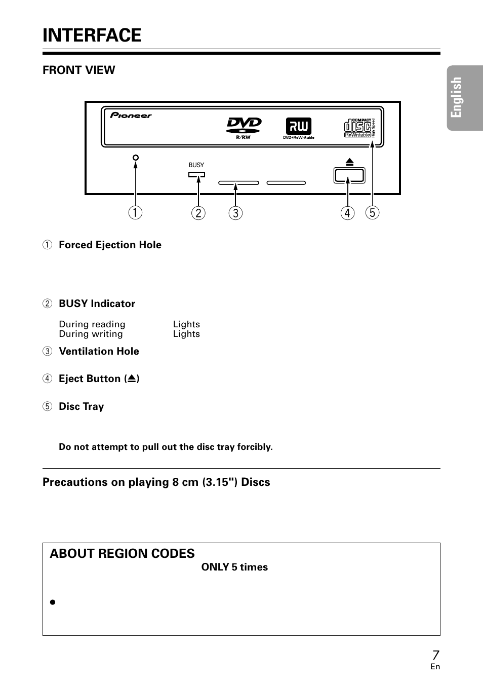 Interface, 7english | Pioneer DVR-A06U User Manual | Page 7 / 60