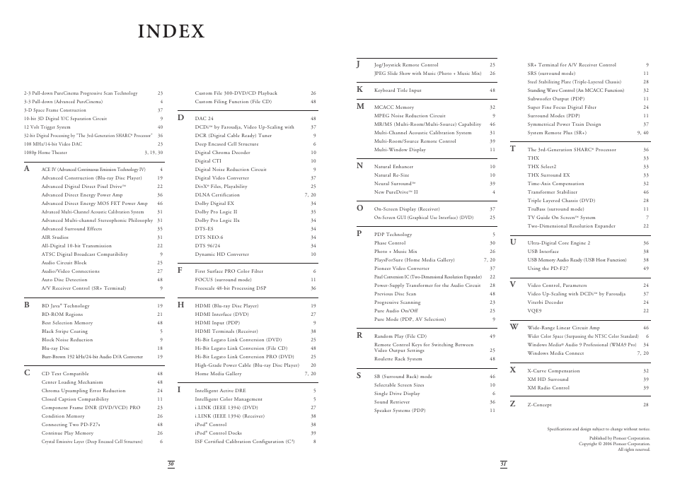 Index | Pioneer Stereo System User Manual | Page 26 / 26