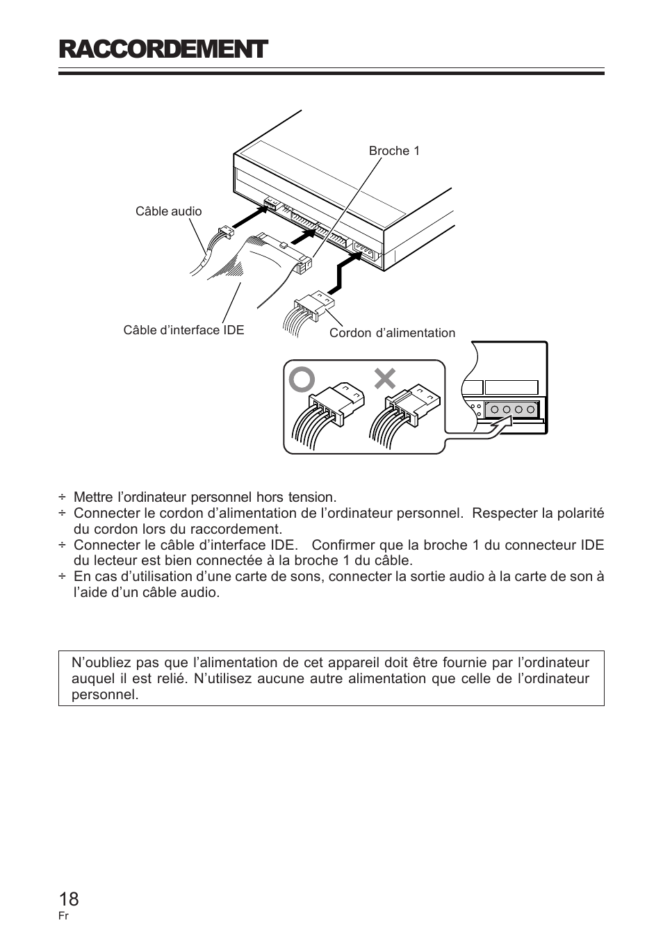 Raccordement | Pioneer DVD / CD WRITER User Manual | Page 18 / 28