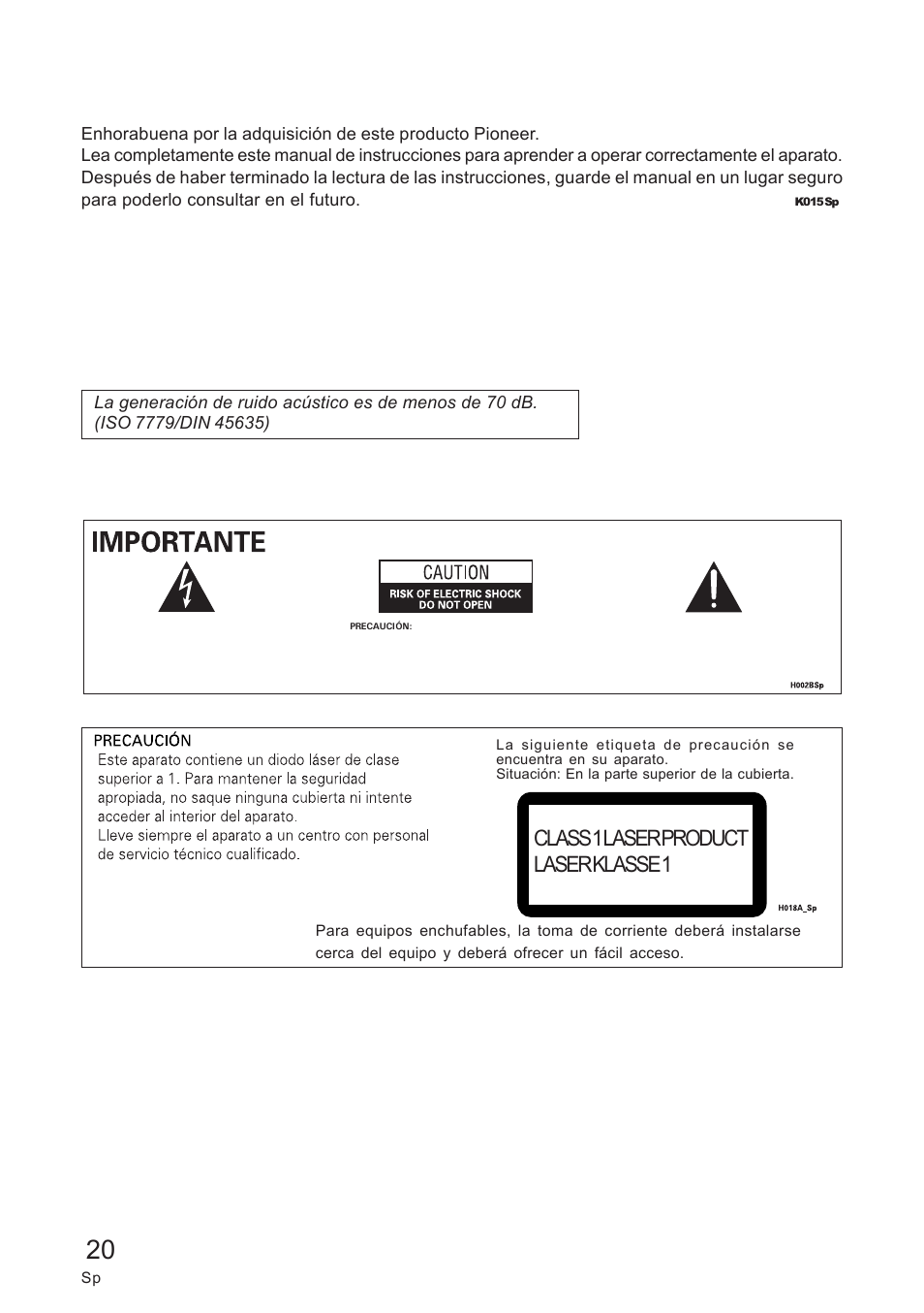 Class 1 laser product laser klasse 1 | Pioneer DVD / CD WRITER User Manual | Page 20 / 28