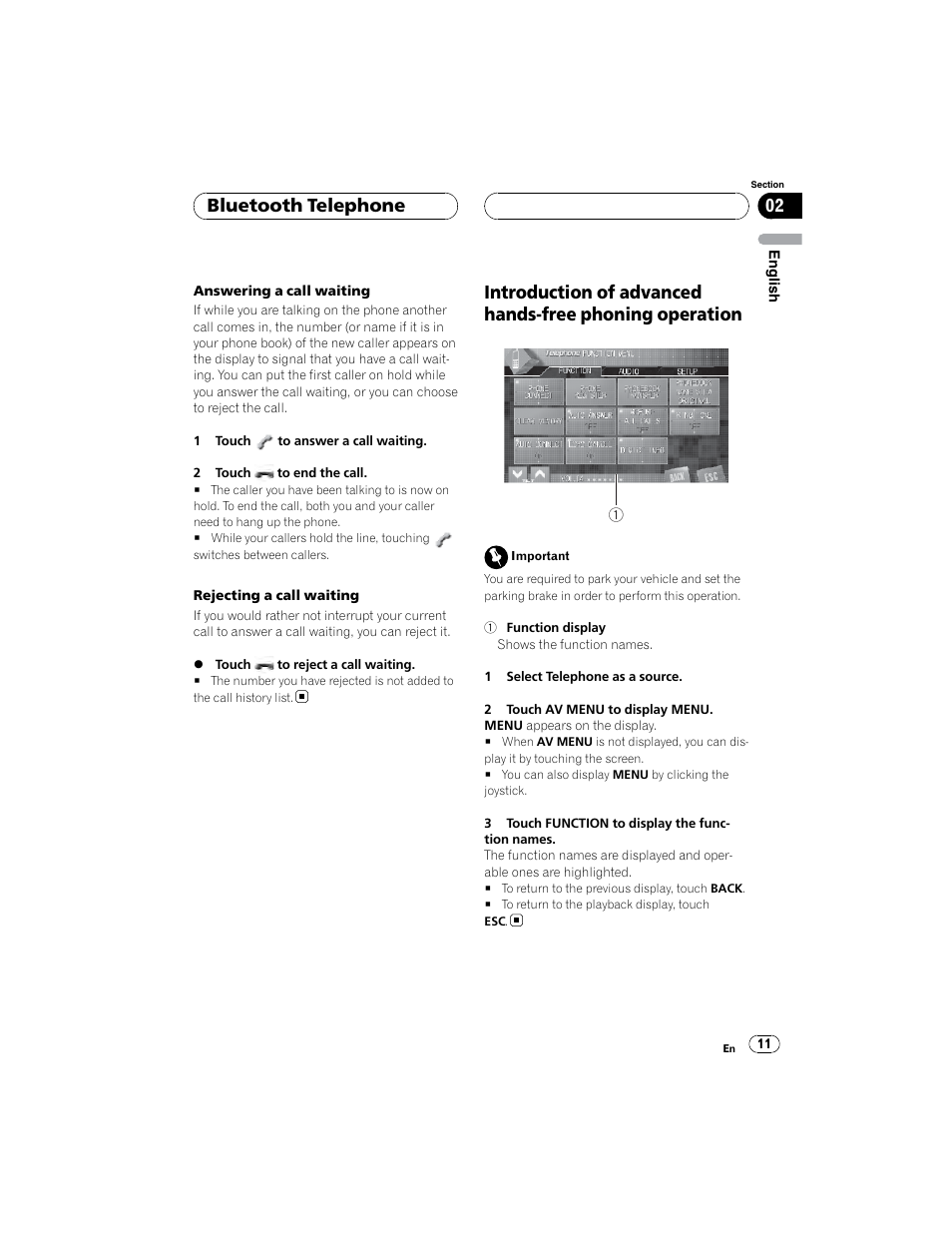 Bluetooth telephone | Pioneer CD-BTB100 User Manual | Page 11 / 44