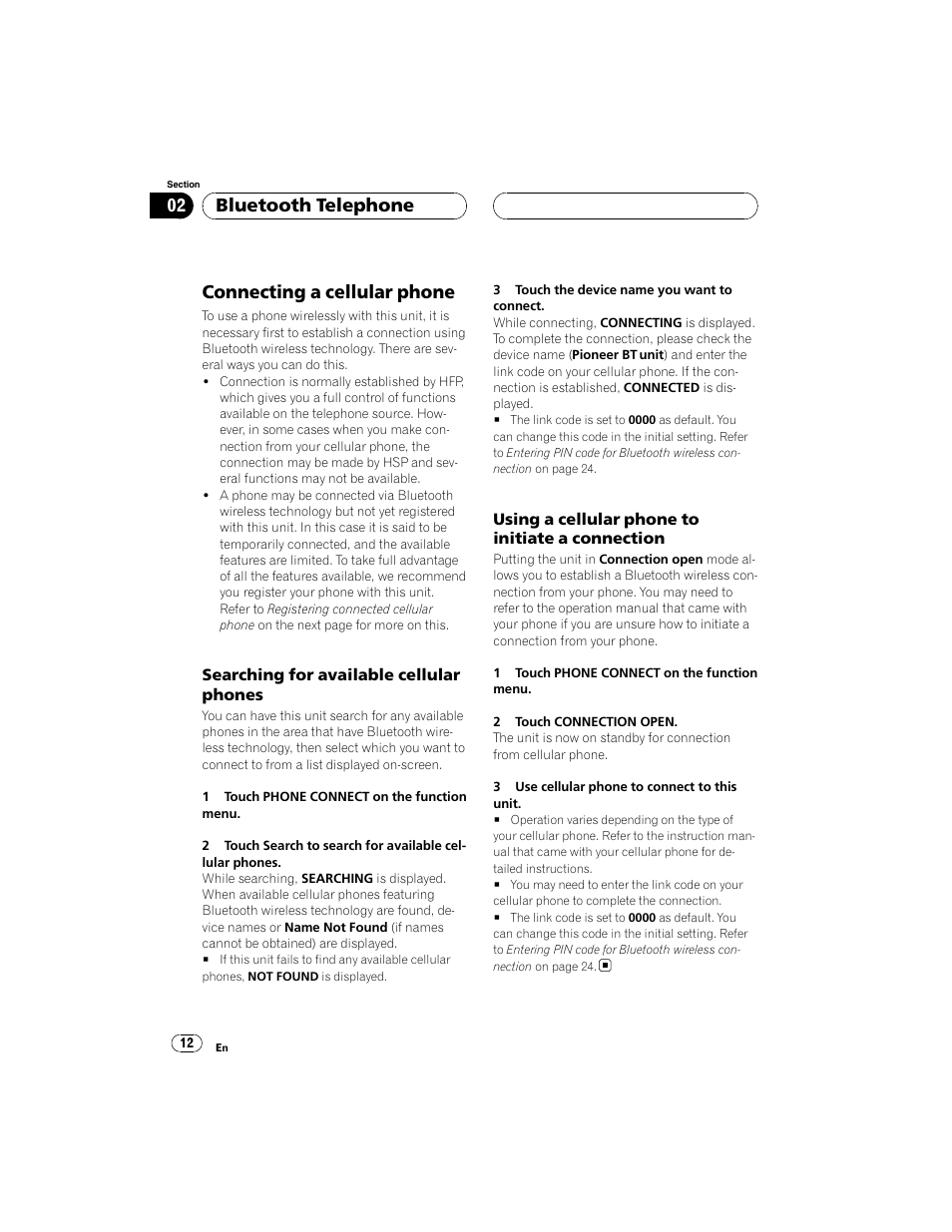 Connecting a cellular phone, Bluetooth telephone | Pioneer CD-BTB100 User Manual | Page 12 / 44