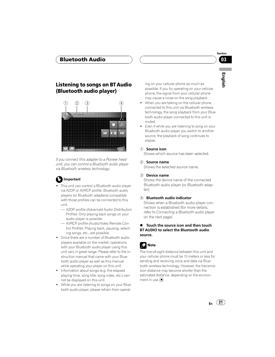 Bluetooth audio | Pioneer CD-BTB100 User Manual | Page 21 / 44