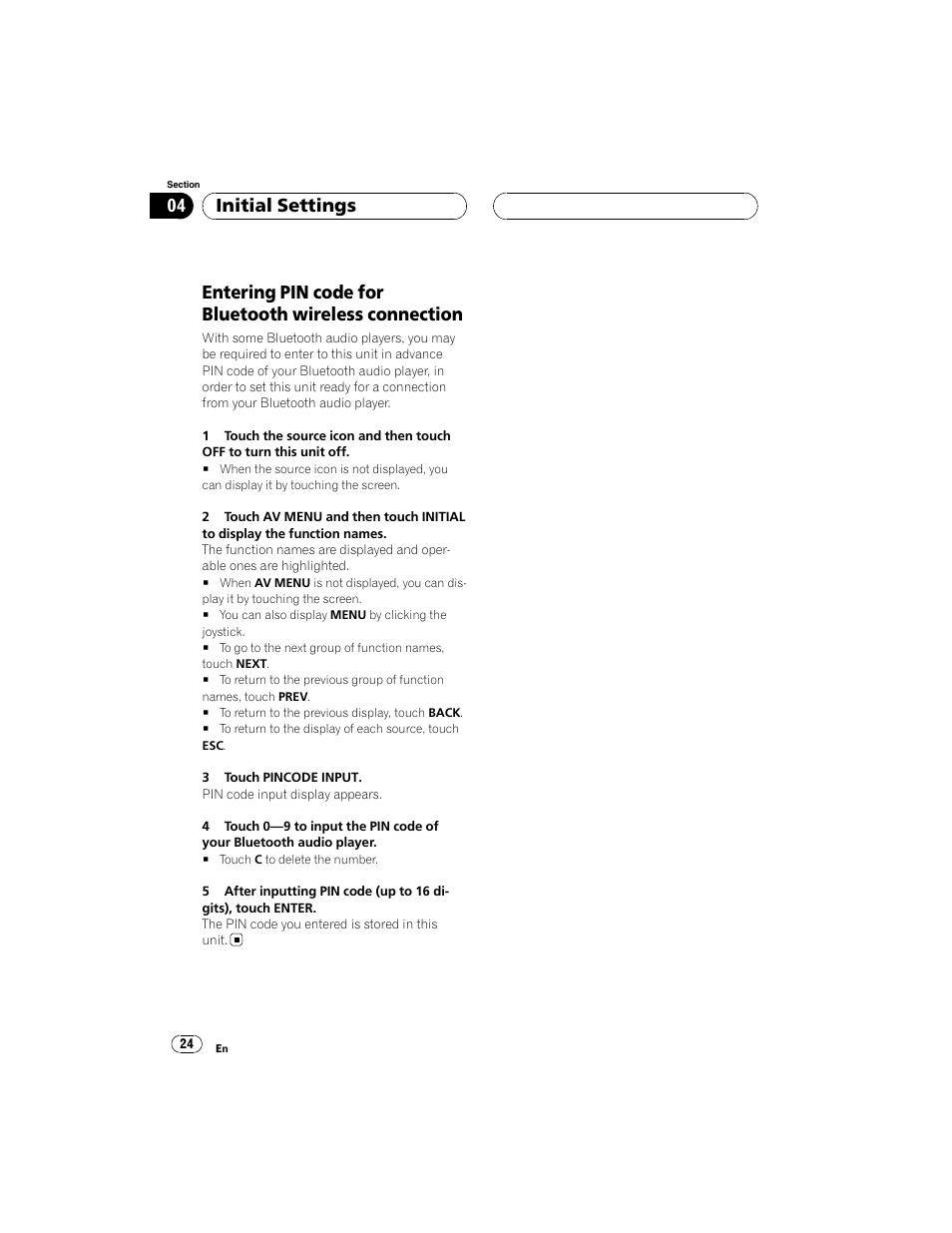 Initial settings | Pioneer CD-BTB100 User Manual | Page 24 / 44