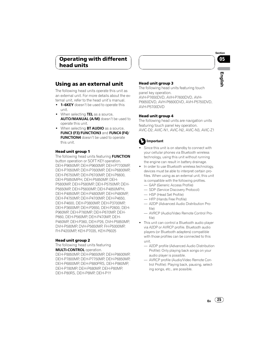 Operating with different head units, Using as an external unit | Pioneer CD-BTB100 User Manual | Page 25 / 44