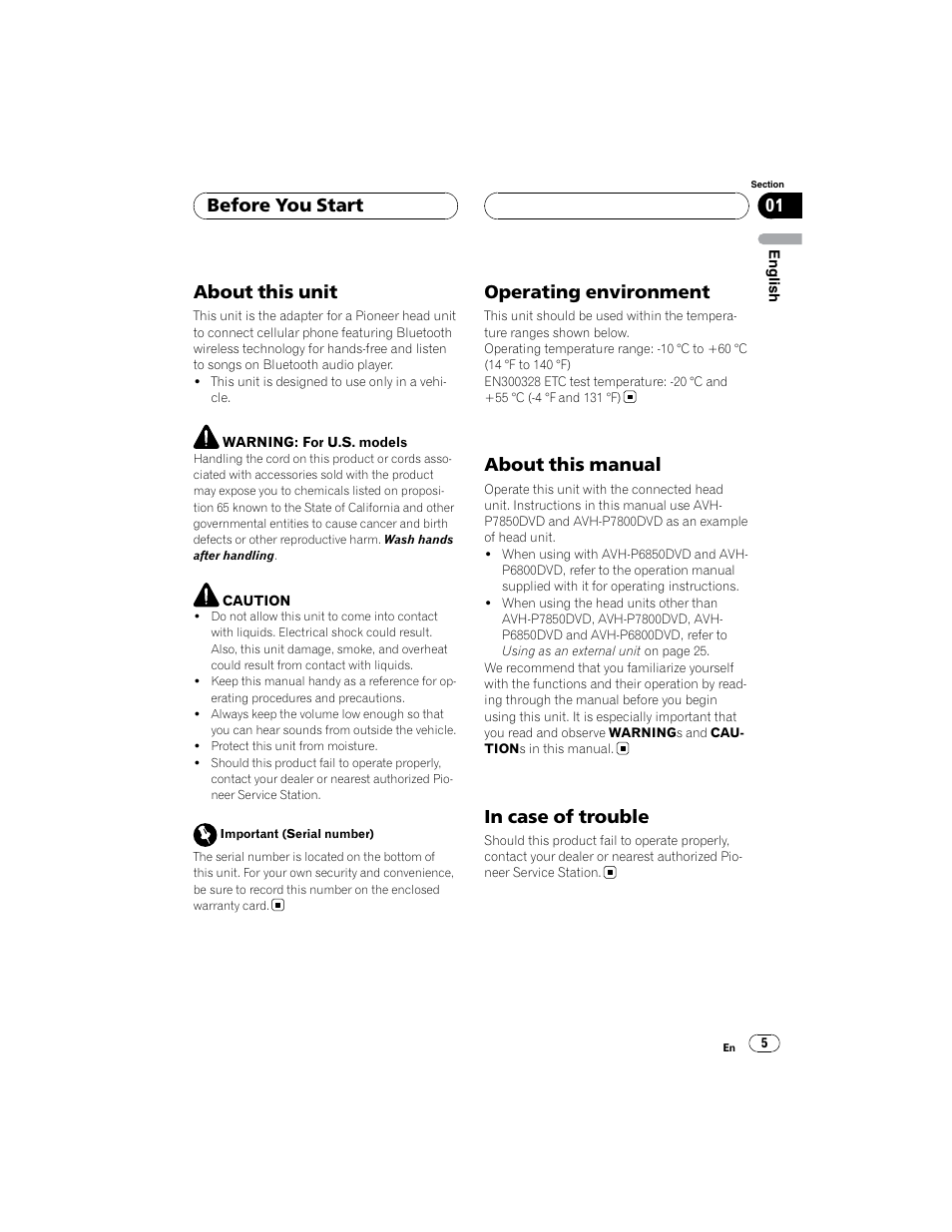 About this unit, Operating environment, About this manual | Before you start | Pioneer CD-BTB100 User Manual | Page 5 / 44