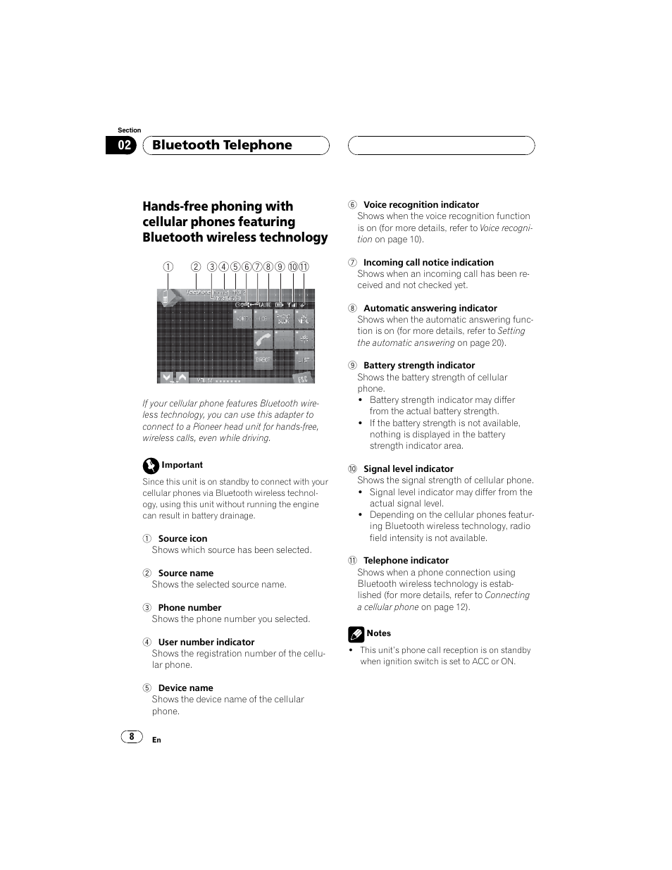 Bluetooth telephone | Pioneer CD-BTB100 User Manual | Page 8 / 44