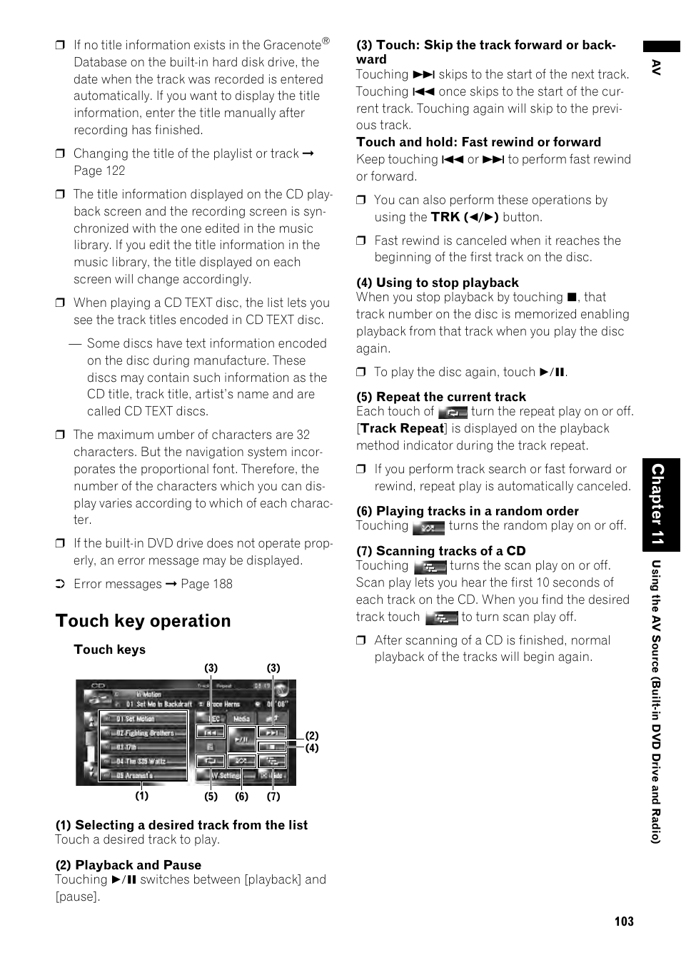 Touch key operation 103, Touch key operation, Cha pt er 11 | Pioneer AVIC-Z1 User Manual | Page 105 / 207