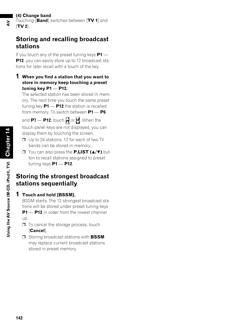 Sequentially 142, Storing and recalling broadcast stations | Pioneer AVIC-Z1 User Manual | Page 144 / 207