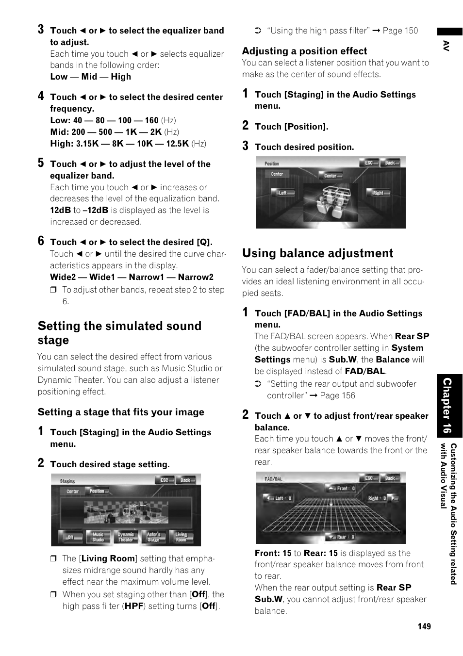 Setting the simulated sound stage, Using balance adjustment | Pioneer AVIC-Z1 User Manual | Page 151 / 207