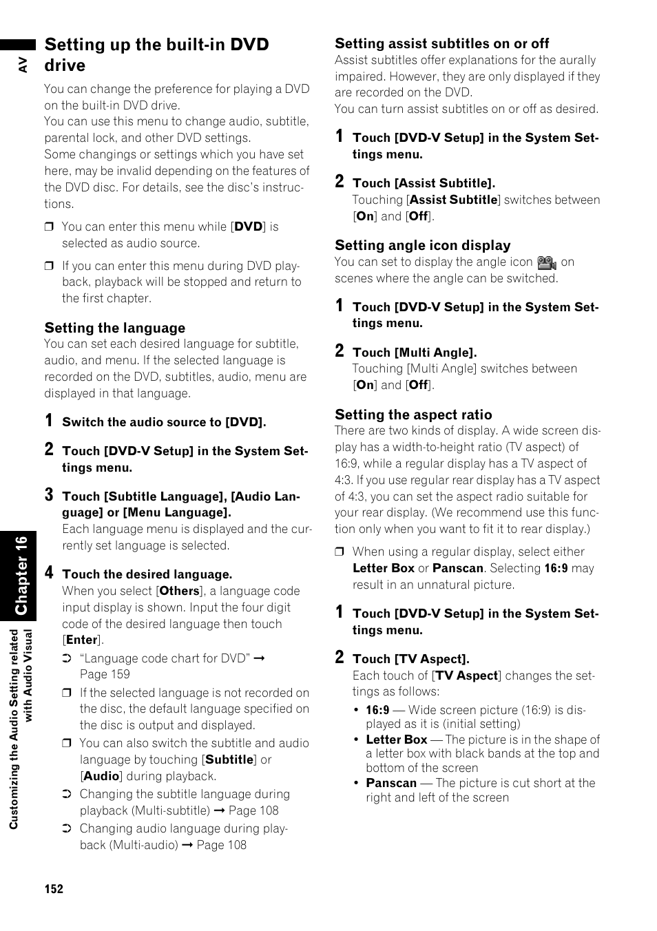 Setting up the built-in dvd drive 152, Setting up the built-in dvd drive | Pioneer AVIC-Z1 User Manual | Page 154 / 207