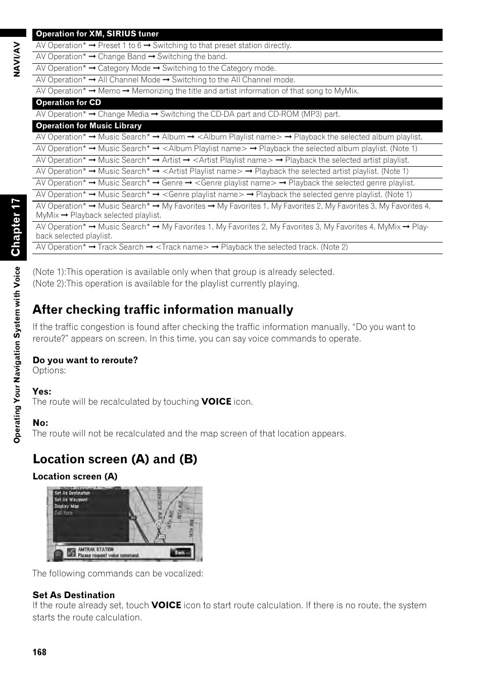 After checking traffic information manually 168, Location screen (a) and (b) 168, After checking traffic information manually | Location screen (a) and (b), Ch ap te r1 7 | Pioneer AVIC-Z1 User Manual | Page 170 / 207