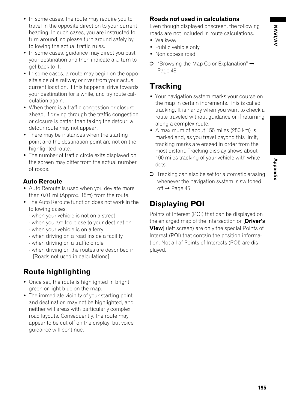 Route highlighting, Tracking, Displaying poi | Pioneer AVIC-Z1 User Manual | Page 197 / 207