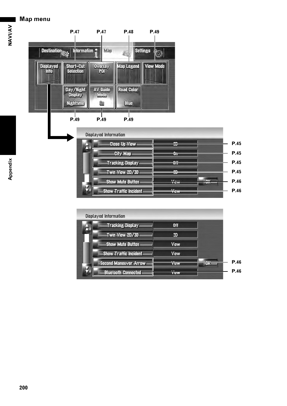 Map menu | Pioneer AVIC-Z1 User Manual | Page 202 / 207