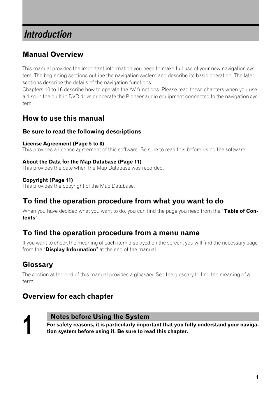 Introduction | Pioneer AVIC-Z1 User Manual | Page 3 / 207