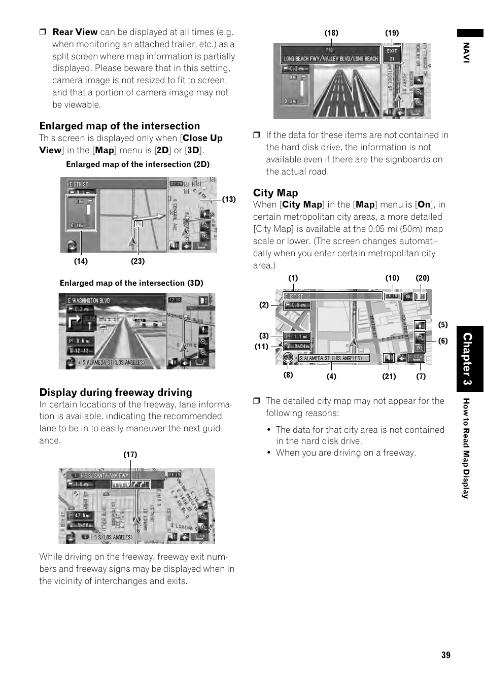 Cha pte r3, Display during freeway driving, City map | Pioneer AVIC-Z1 User Manual | Page 41 / 207