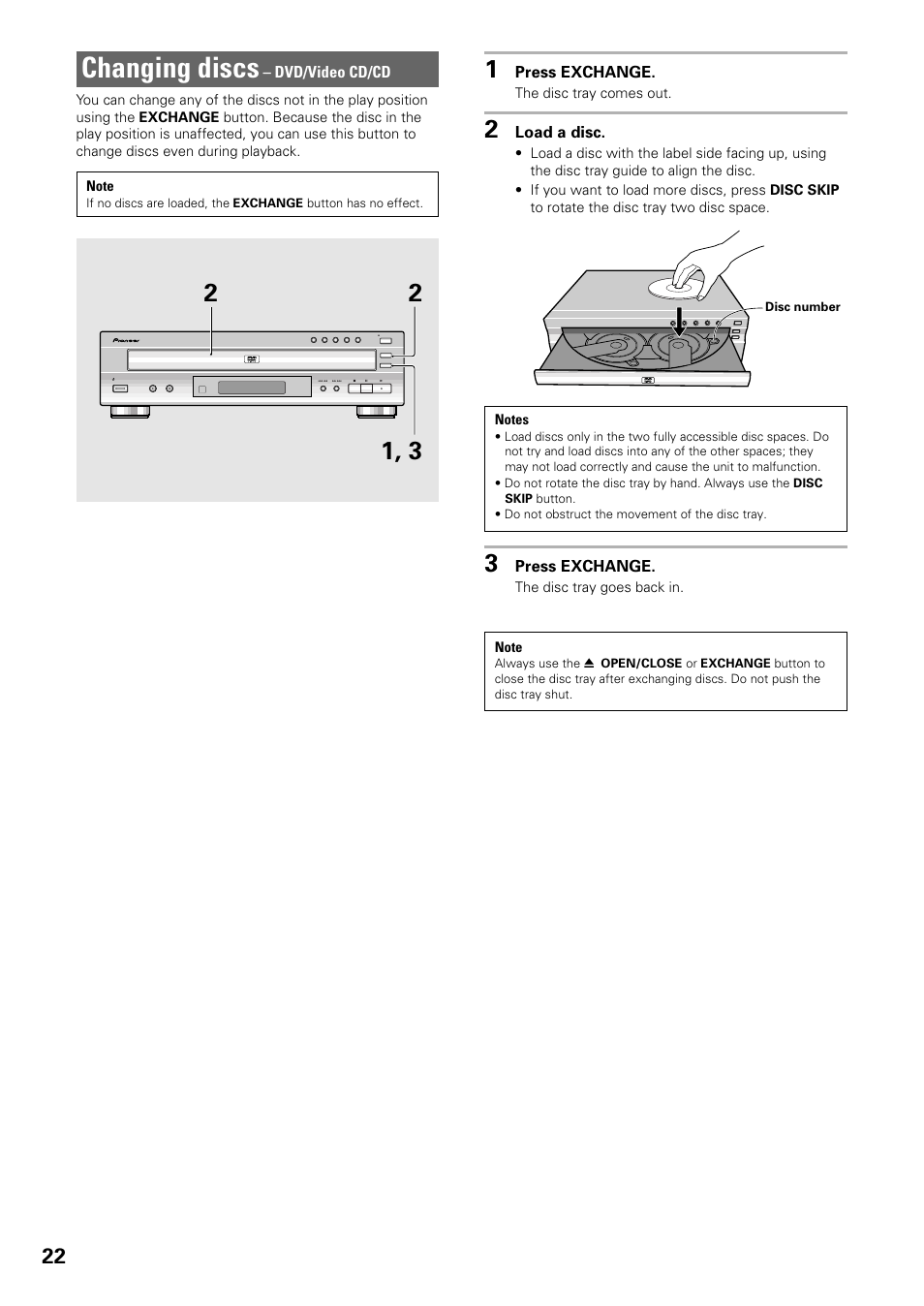 Changing discs | Pioneer DV-C603 User Manual | Page 22 / 64