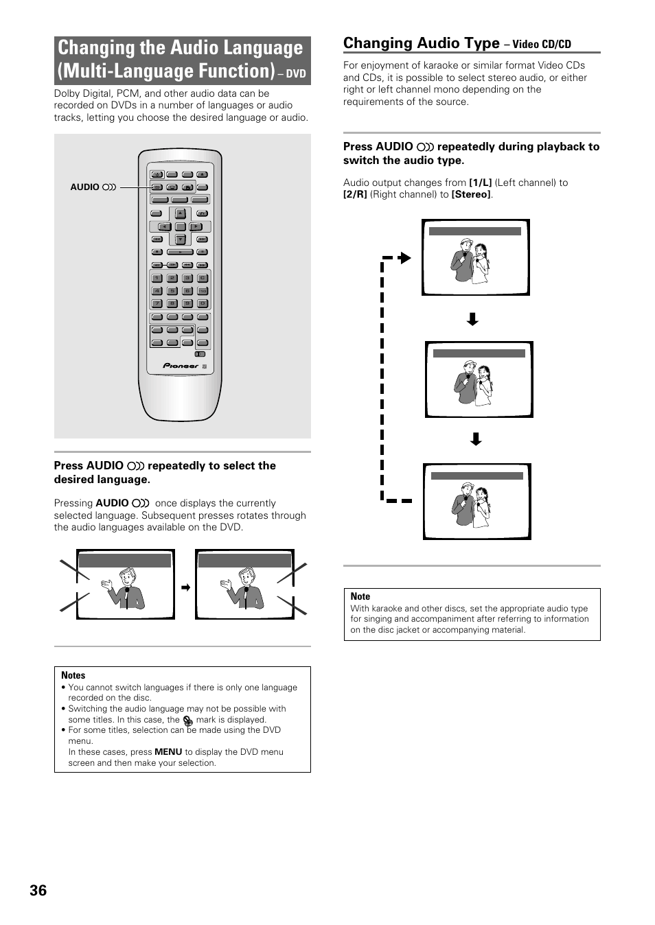 Changing the audio language, Multi-language function), Changing audio type | Video cd/cd, Hello hola, Audio | Pioneer DV-C603 User Manual | Page 36 / 64