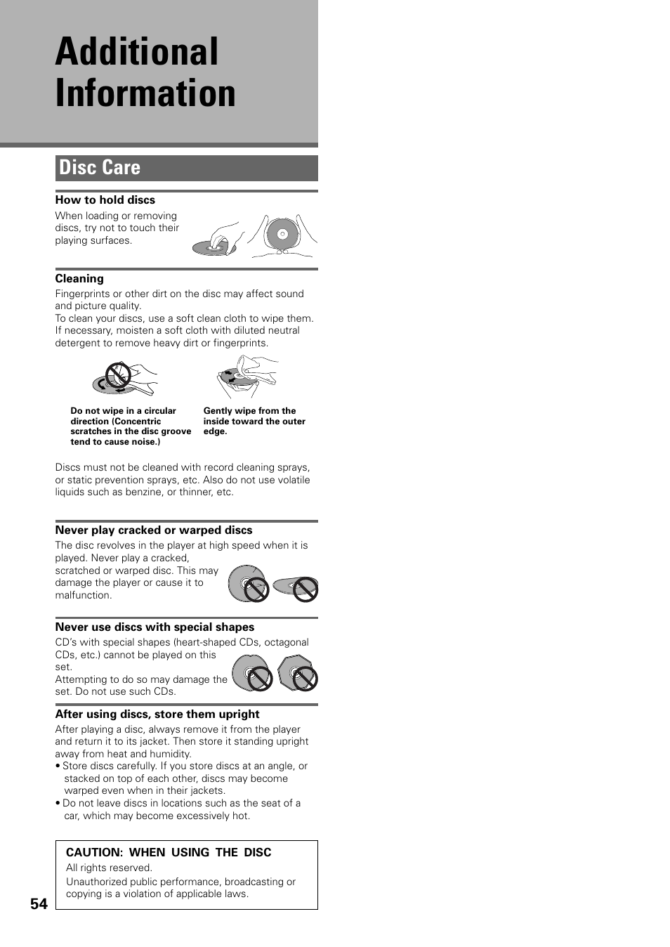 Additional information, Disc care | Pioneer DV-C603 User Manual | Page 54 / 64