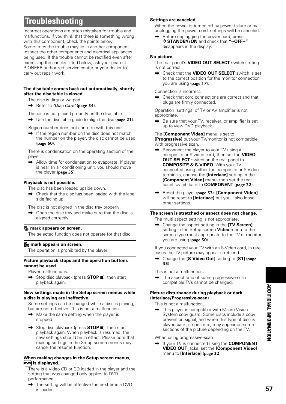 Troubleshooting | Pioneer DV-C603 User Manual | Page 57 / 64