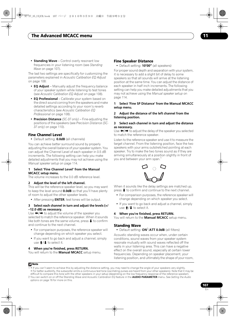 Fine channel level, Fine speaker distance, Standing wave | The advanced mcacc menu 11 | Pioneer Elite SC-35 User Manual | Page 107 / 148