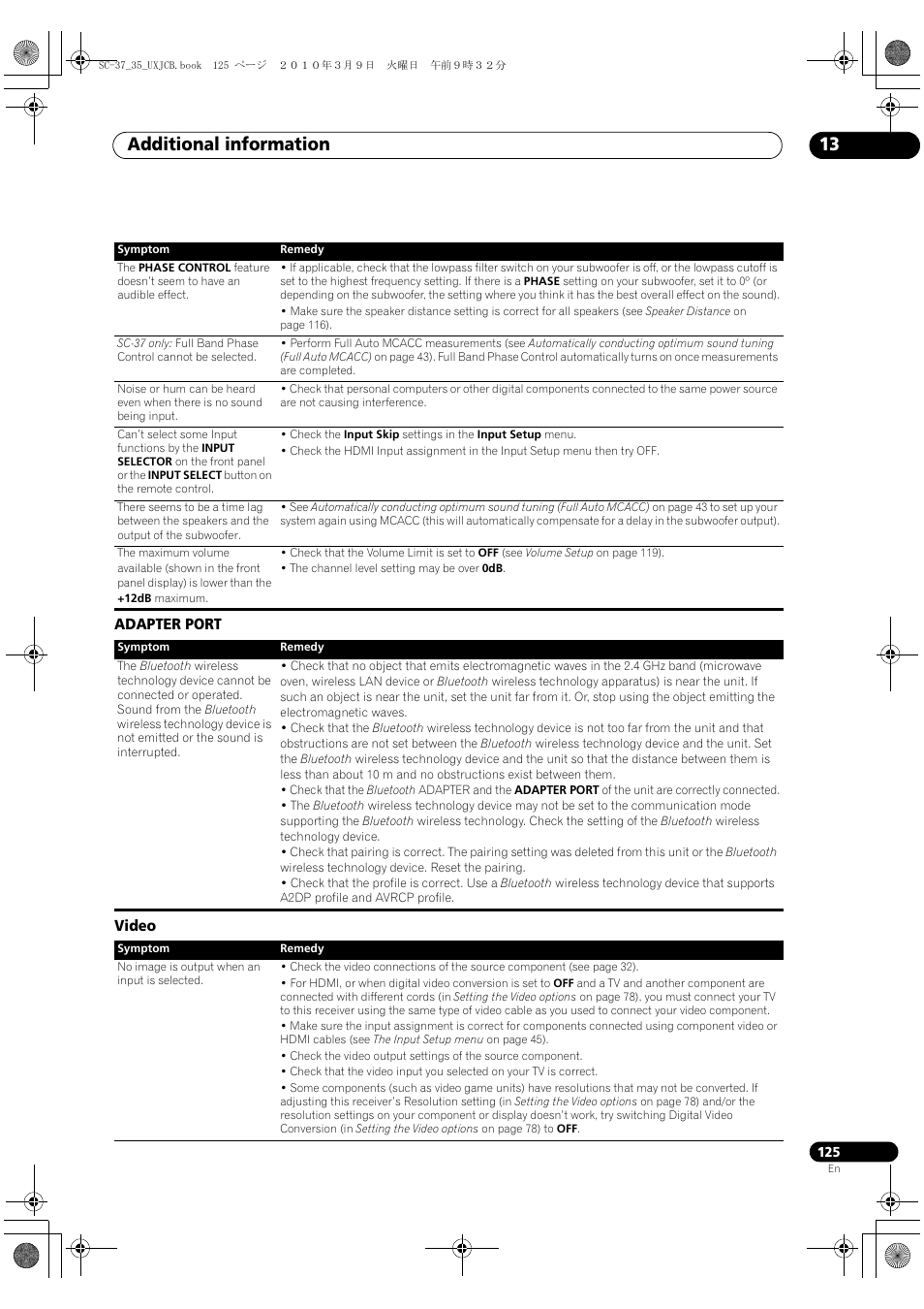 Adapter port, Video, Adapter port video | Additional information 13 | Pioneer Elite SC-35 User Manual | Page 125 / 148