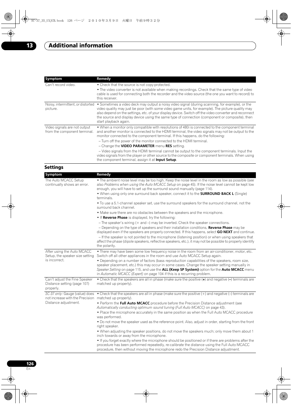 Settings, Additional information 13 | Pioneer Elite SC-35 User Manual | Page 126 / 148