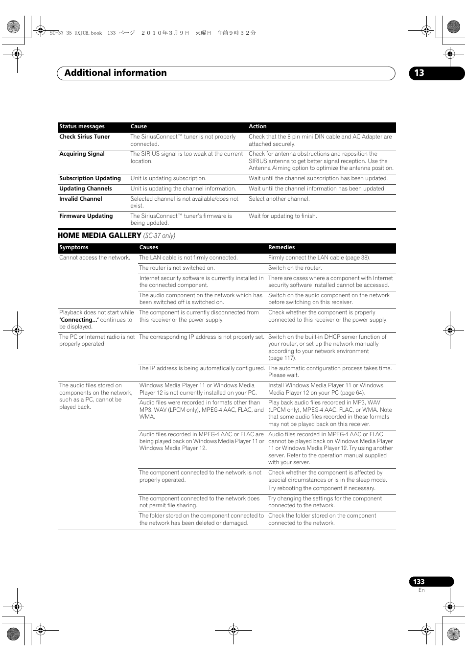 Home media gallery (sc-37 only), Additional information 13 | Pioneer Elite SC-35 User Manual | Page 133 / 148