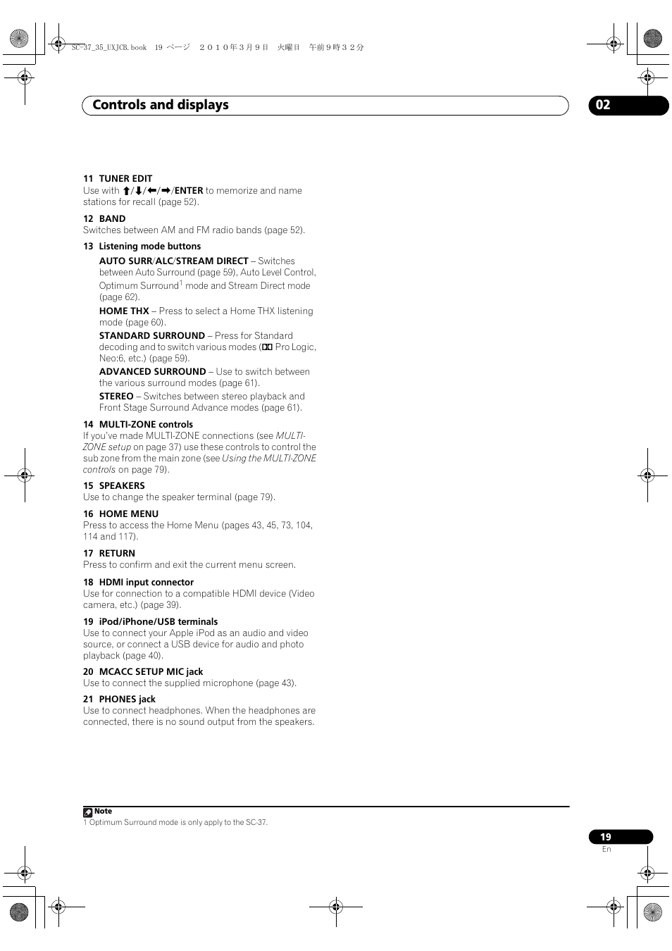 Controls and displays 02 | Pioneer Elite SC-35 User Manual | Page 19 / 148