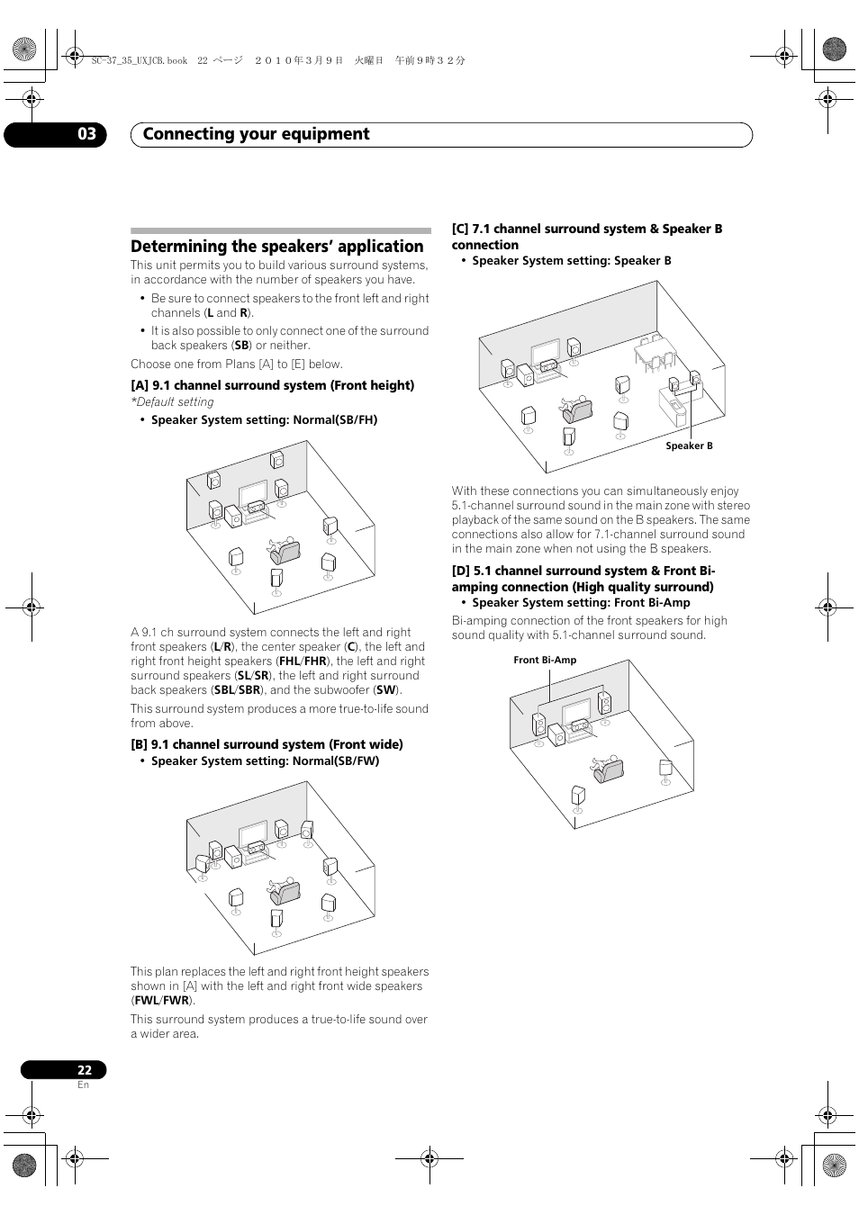 Determining the speakers’ application, Connecting your equipment 03 | Pioneer Elite SC-35 User Manual | Page 22 / 148