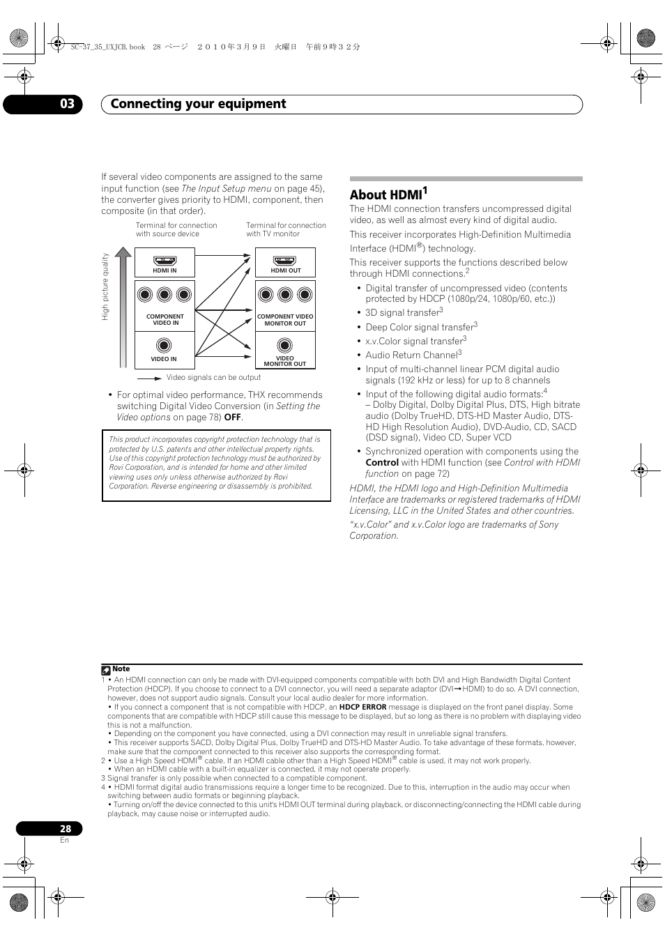 About hdmi, Connecting your equipment 03 | Pioneer Elite SC-35 User Manual | Page 28 / 148