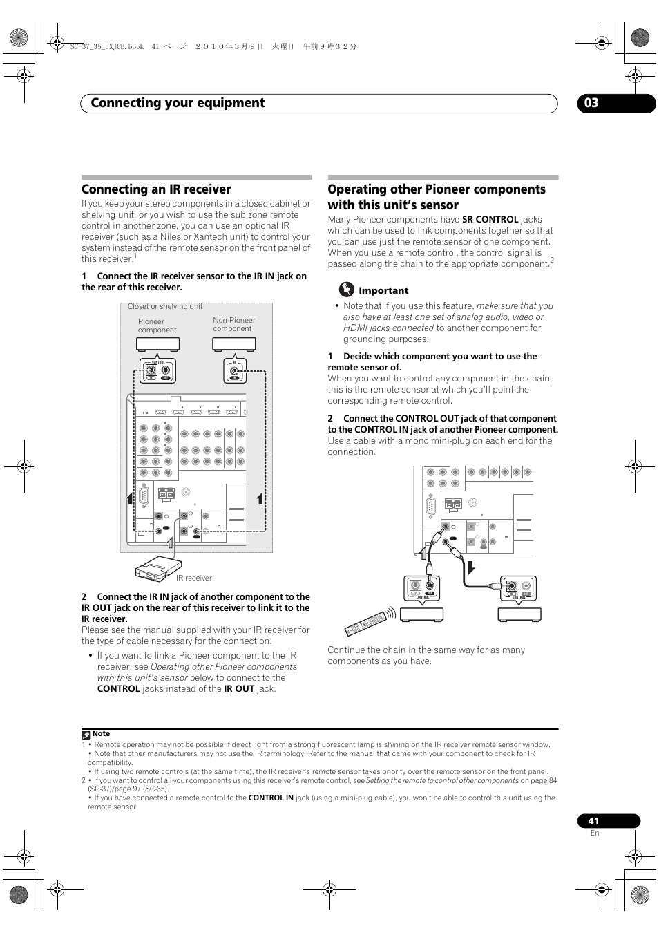 Connecting an ir receiver, Connecting your equipment 03 | Pioneer Elite SC-35 User Manual | Page 41 / 148