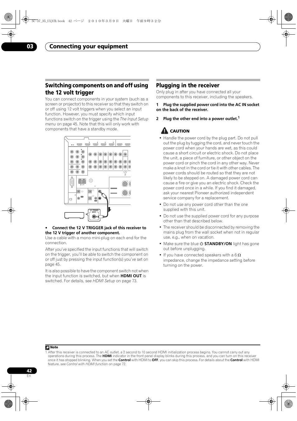 Plugging in the receiver, Connecting your equipment 03 | Pioneer Elite SC-35 User Manual | Page 42 / 148