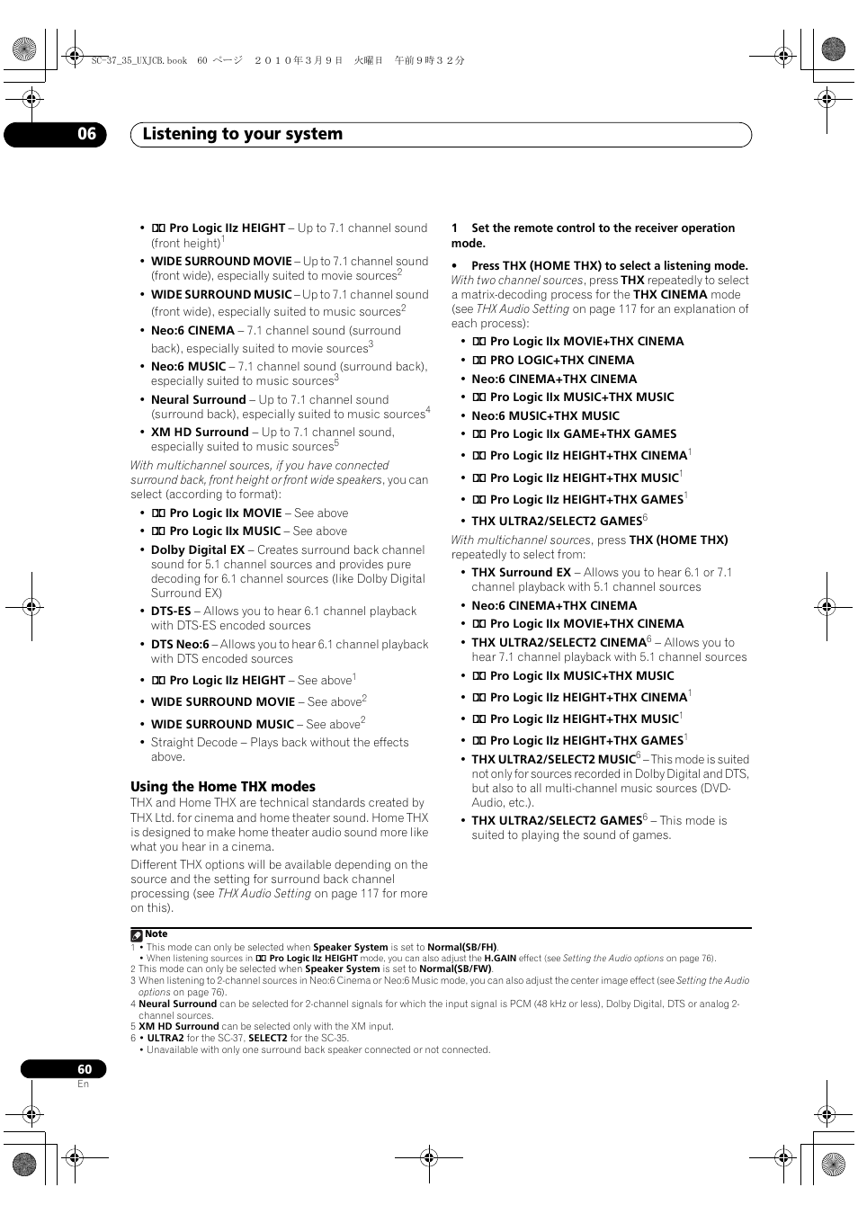 Using the home thx modes, Listening to your system 06 | Pioneer Elite SC-35 User Manual | Page 60 / 148