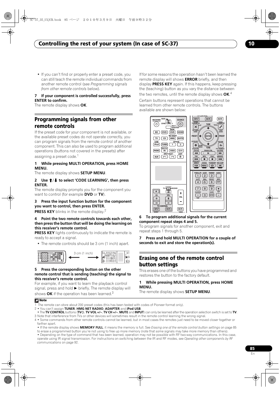 Programming signals from other remote controls, Erasing one of the remote control button settings | Pioneer Elite SC-35 User Manual | Page 85 / 148