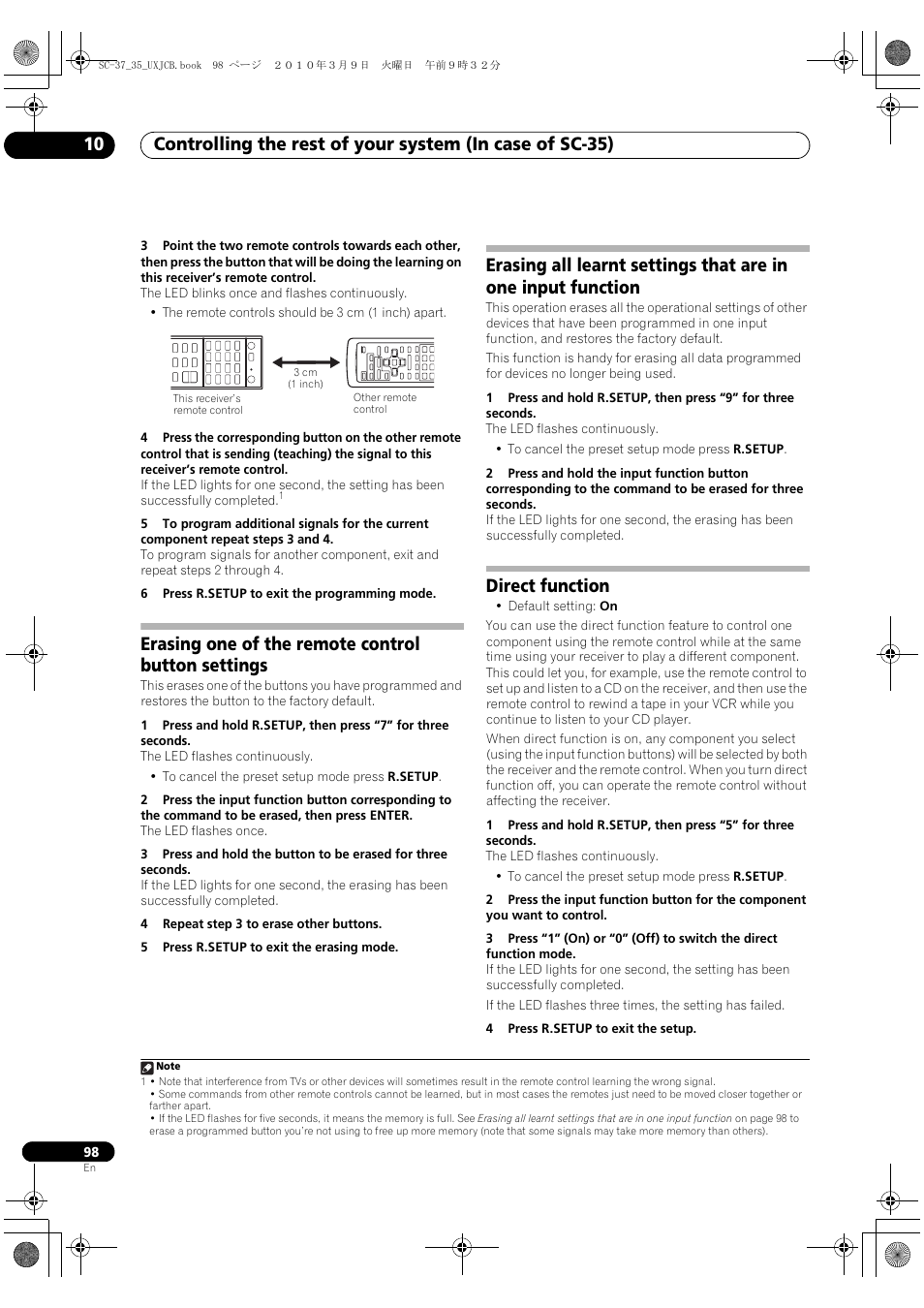 Erasing one of the remote control button settings, Direct function | Pioneer Elite SC-35 User Manual | Page 98 / 148