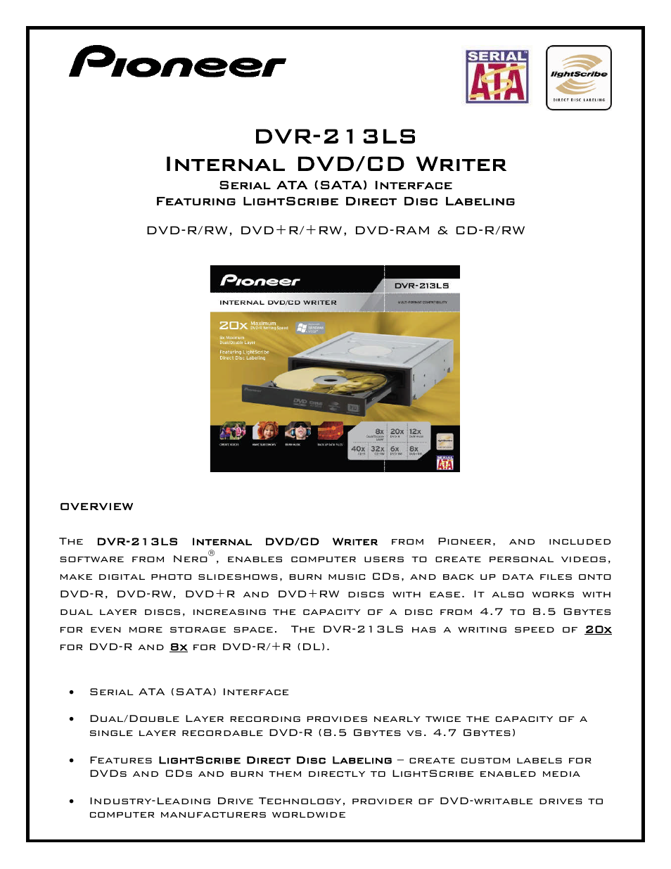 Pioneer DVR-213LS User Manual | 2 pages