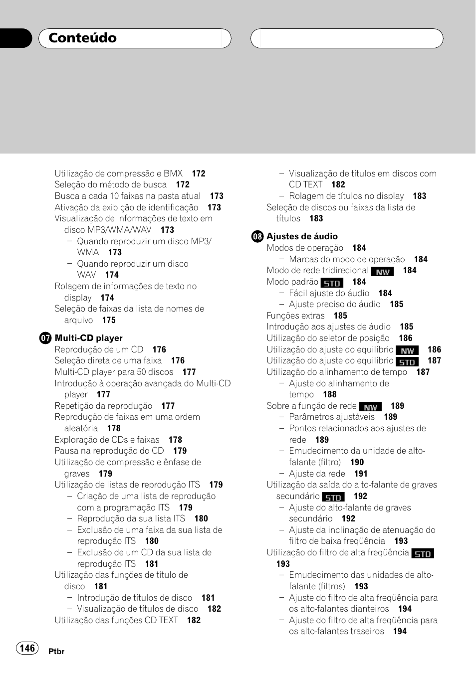 Conteúdo | Pioneer DEH-P9650MP User Manual | Page 146 / 221