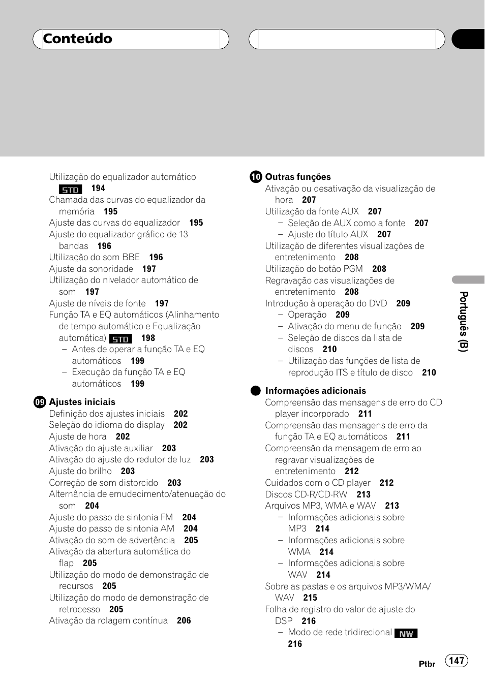 Conteúdo | Pioneer DEH-P9650MP User Manual | Page 147 / 221