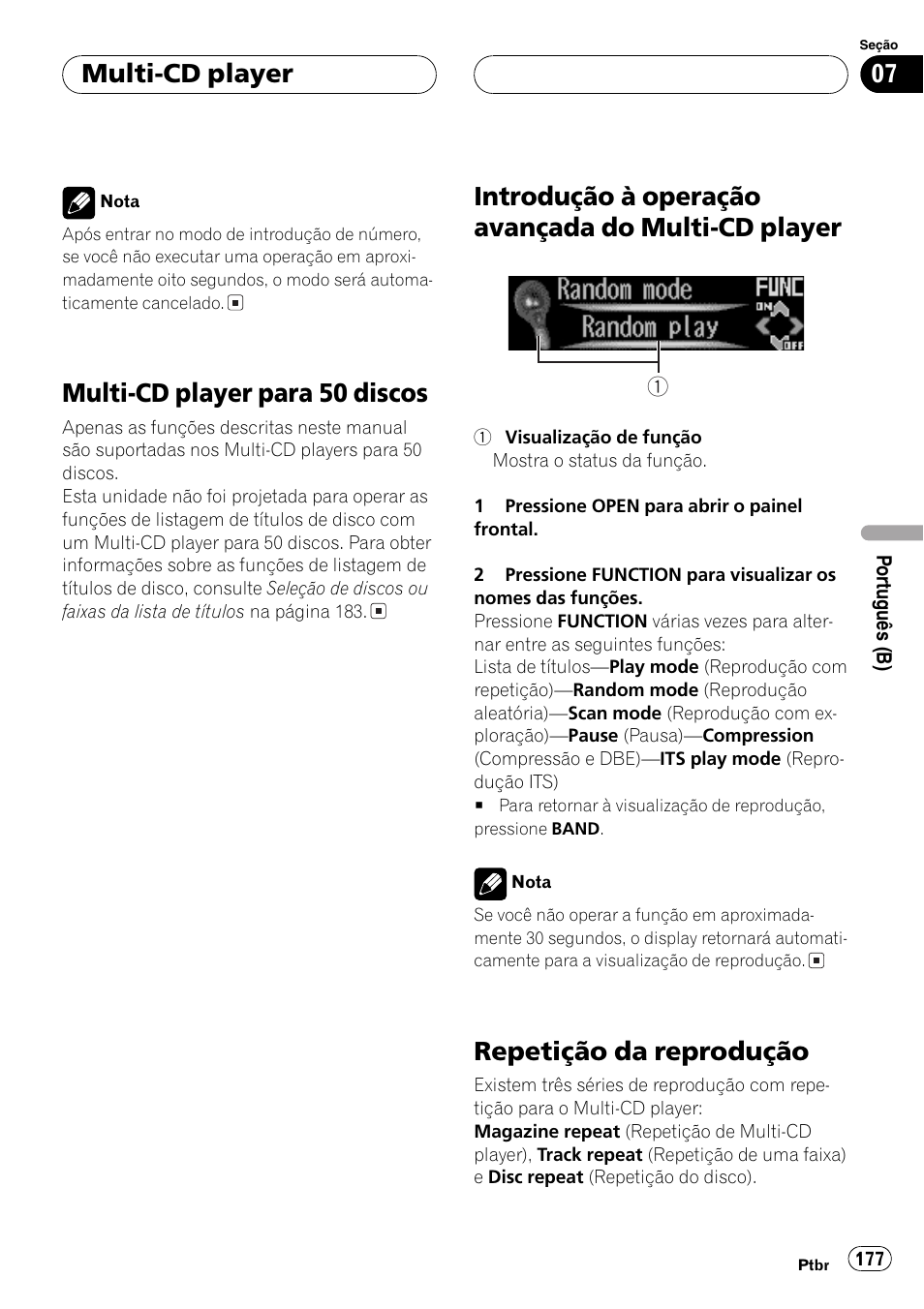 Multi-cd player para 50 discos 177, Introdução à operação avançada do multi-cd, Player 177 | Repetição da reprodução 177, Multi-cd player para 50 discos, Introdução à operação avançada do multi-cd player, Repetição da reprodução, Multi-cd player | Pioneer DEH-P9650MP User Manual | Page 177 / 221